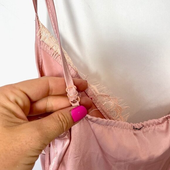 PRETTYLITTLETHING Asymmetric Hem Midi Dress 4 Pink Lace Detail Sleeveless NEW - Picture 7 of 14